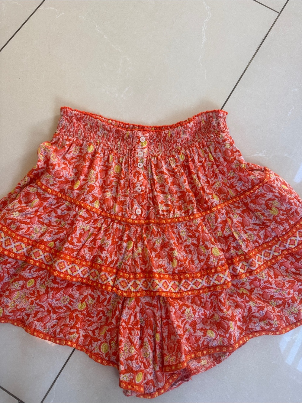 Women's Orange Floral Tiered Skorts